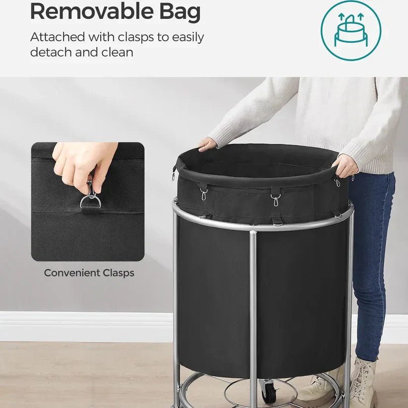 Laundry basket with wheels round laundry storage cart
