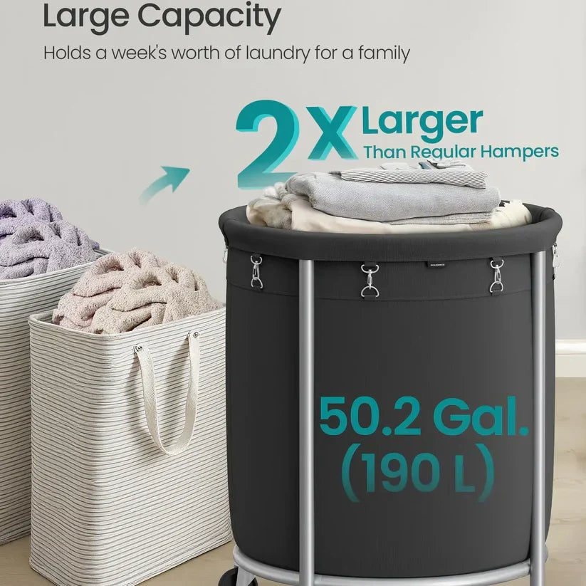 Laundry basket with wheels round laundry storage cart
